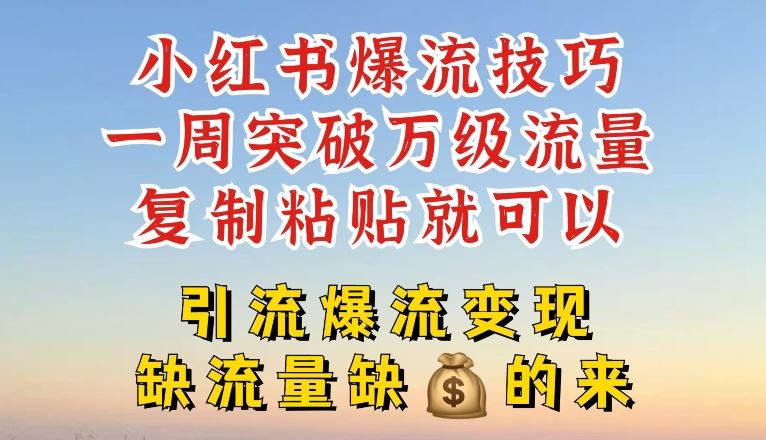 小红书爆流技巧，一周突破万级流量，复制粘贴就可以，引流爆流变现【揭秘】-创客网