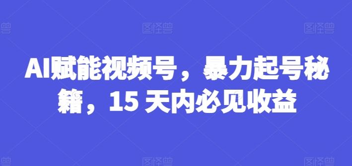 AI赋能视频号，暴力起号秘籍，15 天内必见收益【揭秘】-创客网